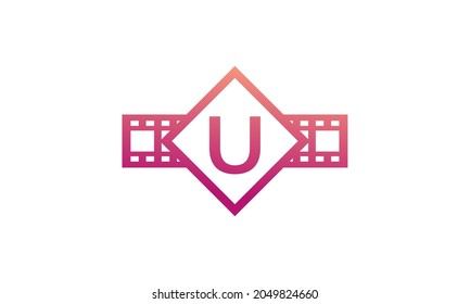 Initial Letter U Square with Reel Stripes Filmstrip for Film Movie Cinema Production Studio Logo Inspiration