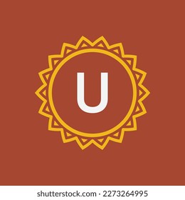 initial letter U sun circle frame unique emblem logo