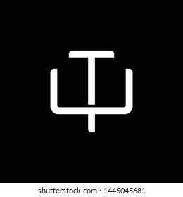 Initial letter U and T, UT, TU, overlapping interlock monogram logo, white color on black background