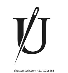 Initial Letter U Tailor Logo, Needle and Thread Combination for Embroider, Textile, Fashion, Cloth, Fabric Template