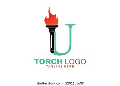 initial Letter U torch football logo