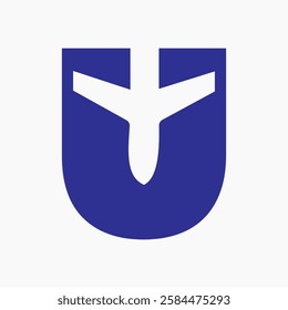 Initial Letter U Travel Logo Design Concept For Vacation and Airplane Symbol