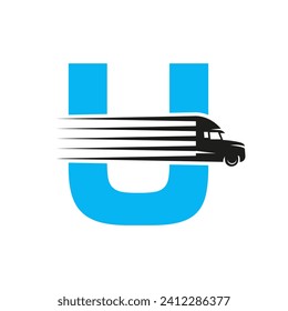 Initial Letter U Truck Logo für Transportsymbol. Transportlogotype