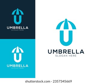 Ursprünglicher Buchstabe U mit Schirm-Logo-Design, Vektorgrafik-Inspiration