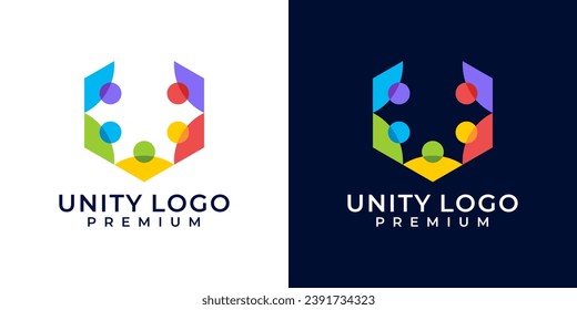 Initial Letter U Unity Community Logo design. Colorful abstract teamwork logo design. Initial Letter C, U, peoples, kids, unity, community, business, discuss, teamwork logo design vector template. 