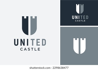 Initial Letter U Unity with Shield Fortress Castle Wall for Secure Strong Safe Protect logo design