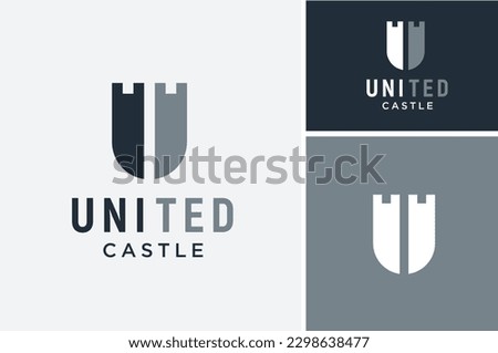 Initial Letter U Unity with Shield Fortress Castle Wall for Secure Strong Safe Protect logo design