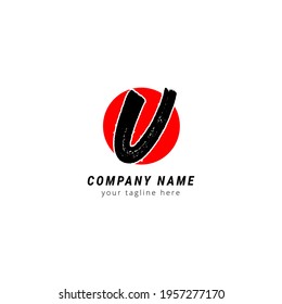 Initial letter U uppercase with paint effect. Modern logo design template elements. Black letter with red circle isolated on white background. Suitable for business, consulting group, company logo