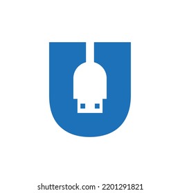 Initial Letter U USB Symbol Design. Computer Connection USB Cable Icon Vector