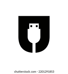 Initial Letter U USB Symbol Design. Computer Connection USB Cable Icon Vector