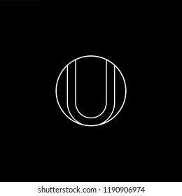 Initial letter U UU OU UO minimalist art monogram shape logo, white color on black background.