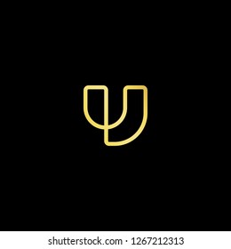 Initial letter U UU UV VU minimalist art logo, gold color on black background.