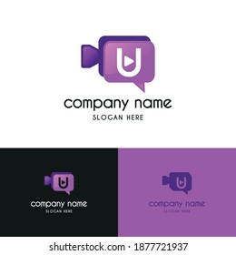 Initial letter u with video call camera chatting icon for online meeting, consulting logo concept