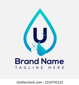 Initial Letter U Wash Logo, Drop and Wash Combination. Drop logo, Wash, Clean, Fresh, Water Template