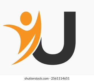 Initial Letter U Wellness Logo Concept With Human Symbol For Healthcare Sign Vector Template