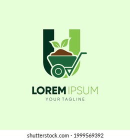 Letra inicial U Logotipo de jardinería de ruedas Diseño Icono gráfico de vectores Icono Emblema Ilustración