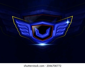 Initial letter U with wings for esport or gaming vector logo template
