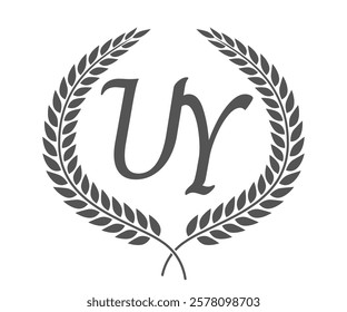 Initial letter U and Y, UY monogram logo design with laurel wreath. Luxury calligraphy font.