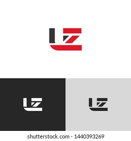 Initial Letter u z linked lowercase logo design template elements. Red letter Isolated on black white grey background. Suitable for business, consulting group company.