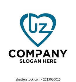 Initial letter u z in love shape logo vector design