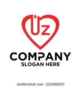 Initial letter u z in love shape logo vector design