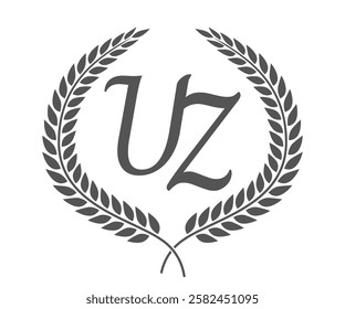 Initial letter U and Z, UZ monogram logo design with laurel wreath. Luxury calligraphy font.