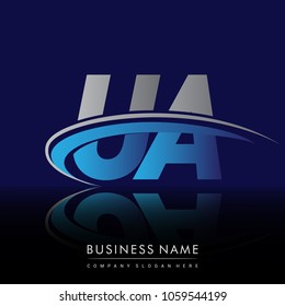 initial letter UA logotype company name colored blue and grey swoosh design. vector logo for business and company identity.