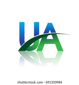 initial letter UA logotype company name colored blue and green swoosh design. vector logo for business and company identity.
