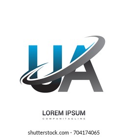 initial letter UA logotype company name colored blue and grey swoosh design. logo design for business and company identity.