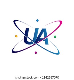 initial letter UA logotype science icon colored blue, red, green and yellow swoosh design. vector logo for business and company identity.
