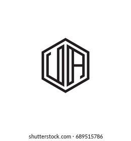 Initial letter UA, minimalist line art monogram hexagon logo, black color