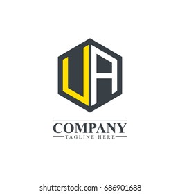 Initial Letter UA VA Hexagonal Design Logo