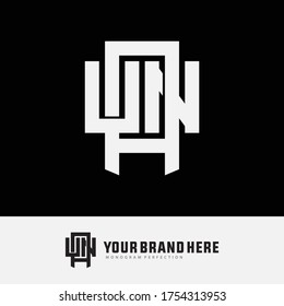 Initial letter UAN, UNA, AUN, ANU, NUA or NAU overlapping, interlock, monogram logo, white color on black background