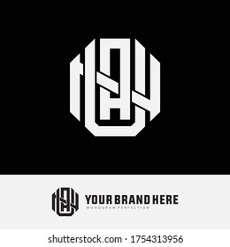 Initial letter UAN, UNA, AUN, ANU, NUA or NAU overlapping, interlock, monogram logo, white color on black background