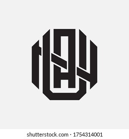 Initial letter UAN, UNA, AUN, ANU, NUA or NAU overlapping, interlock, monogram logo, black color on white background