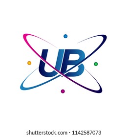 initial letter UB logotype science icon colored blue, red, green and yellow swoosh design. vector logo for business and company identity.
