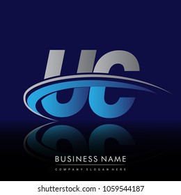 initial letter UC logotype company name colored blue and grey swoosh design. vector logo for business and company identity.