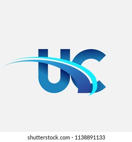 initial letter UC logotype company name colored blue and swoosh design. vector logo for business and company identity.