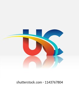 initial letter UC logotype company name colored red and blue and swoosh design. vector logo for business and company identity.
