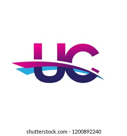initial letter UC logotype company name colored blue and magenta swoosh design. vector logo for business and company