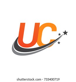 initial letter UC logotype company name colored orange and grey swoosh star design. vector logo for business and company identity.