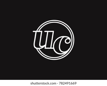 Initial letter uc lowercase outline inside the circle logo template white on black background
