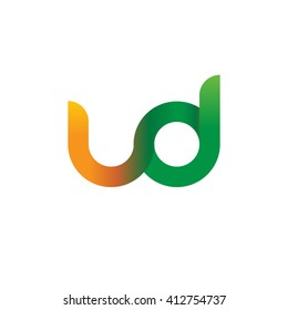 initial letter ud linked round lowercase logo orange green