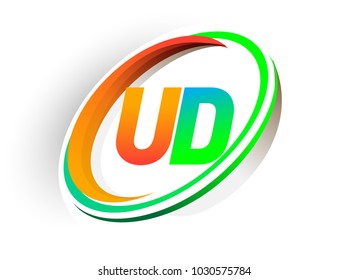 initial letter UD logotype company name colored orange and green circle and swoosh design, modern logo concept. vector logo for business and company identity.