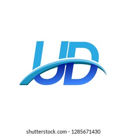 initial letter UD logotype company name colored blue and swoosh design. vector logo for business and company identity.