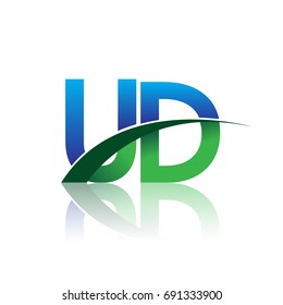 initial letter UD logotype company name colored blue and green swoosh design. vector logo for business and company identity.

