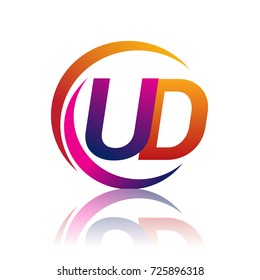 initial letter UD logotype company name orange and magenta color on circle and swoosh design. vector logo for business and company identity.