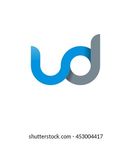 initial letter ud modern linked circle round lowercase logo blue gray