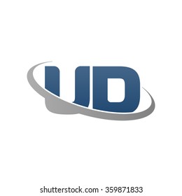 initial letter UD swoosh ring company logo blue gray