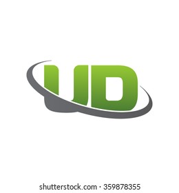initial letter UD swoosh ring company logo green gray